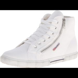 Superga white hightop zipper zip sneakers 7.5 38
